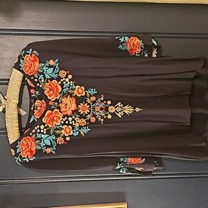 Floral embroidered Navy blouse